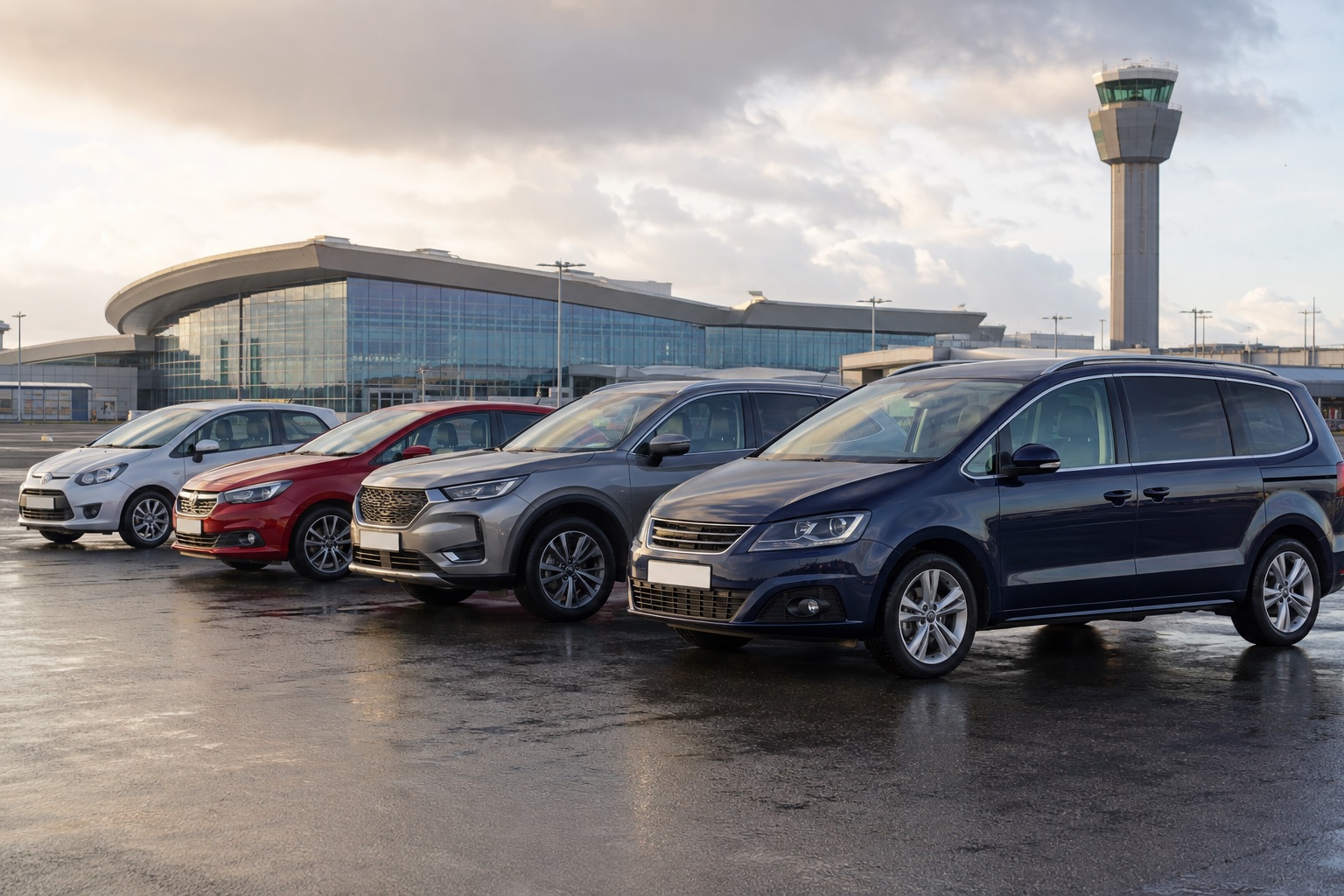 Selection of rental cars at an airport